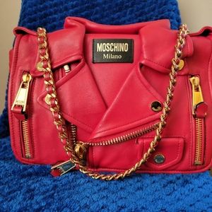 SOLD MOSCHINO Red Moto Jacket Crossbody Bag Purse